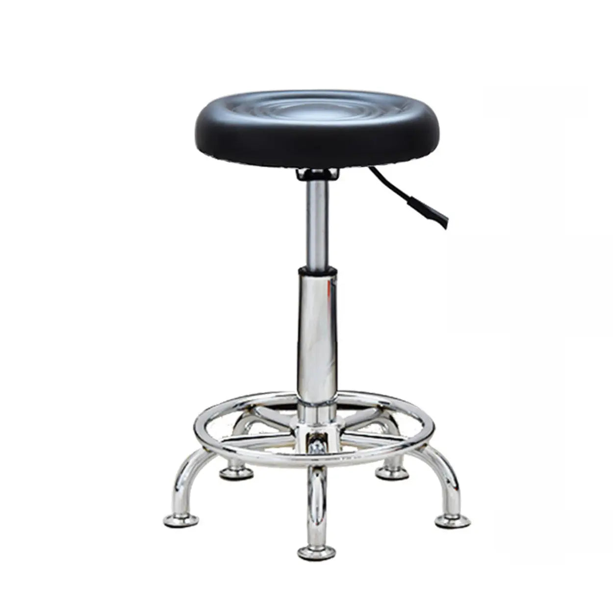 Modern Round Black Leather Adjustable Stool — Red / Round Base / With Back