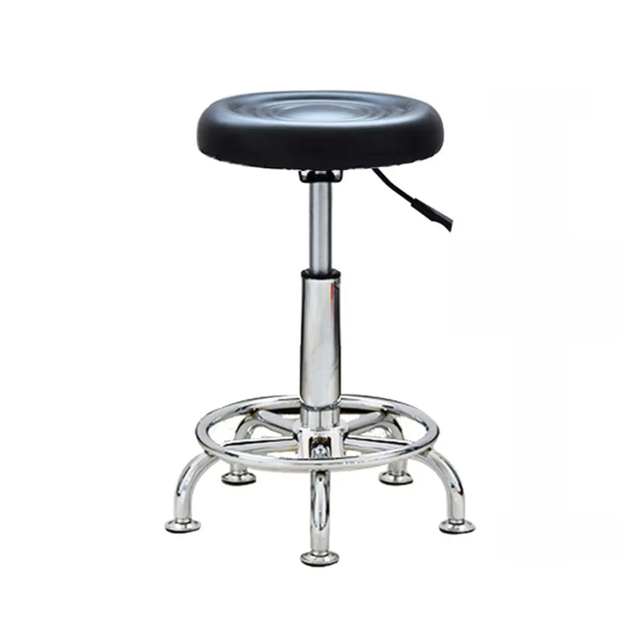 Modern Round Black Leather Adjustable Stool — Red / Round Base / With Back
