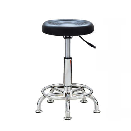 Modern Round Black Leather Adjustable Stool — Red / Round Base / With Back