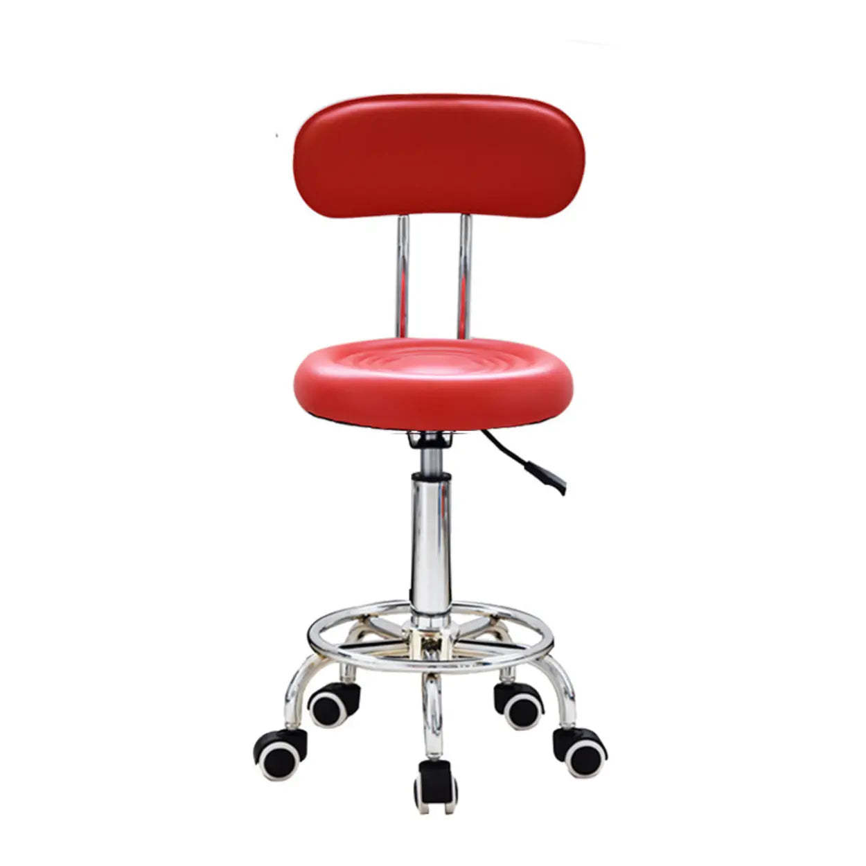 Modern Round Black Leather Adjustable Stool — Blue / Foot Nail Design / With Back