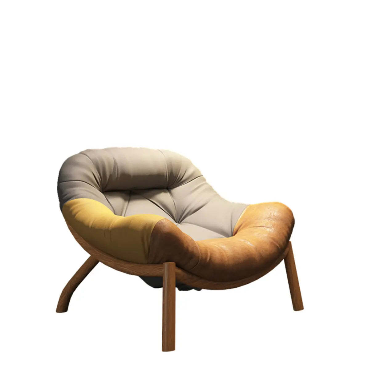 Modern Round Leather Tufted Back Lounge Chair — Green/ Yellow / Leather / Black