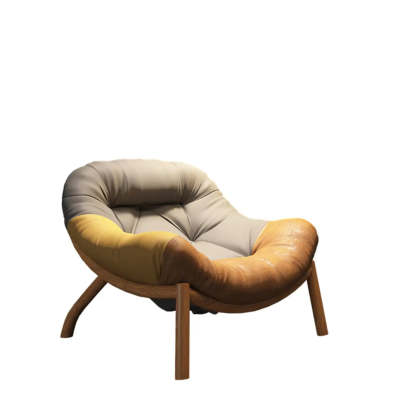 Modern Round Leather Tufted Back Lounge Chair — Green/ Yellow / Leather / Black