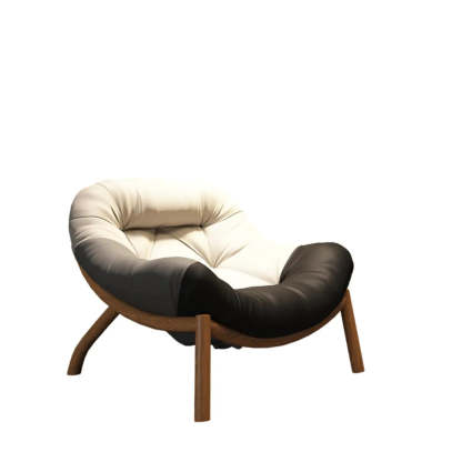 Modern Round Leather Tufted Back Lounge Chair — White/ Multicolor / Leather / Black
