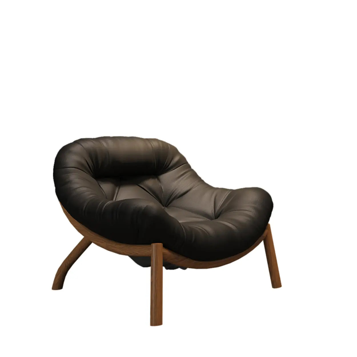 Modern Round Leather Tufted Back Lounge Chair — White/ Multicolor / Leather / Brown Wood