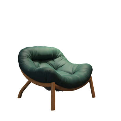 Modern Round Leather Tufted Back Lounge Chair — Black/ Multicolor / Leather / Black