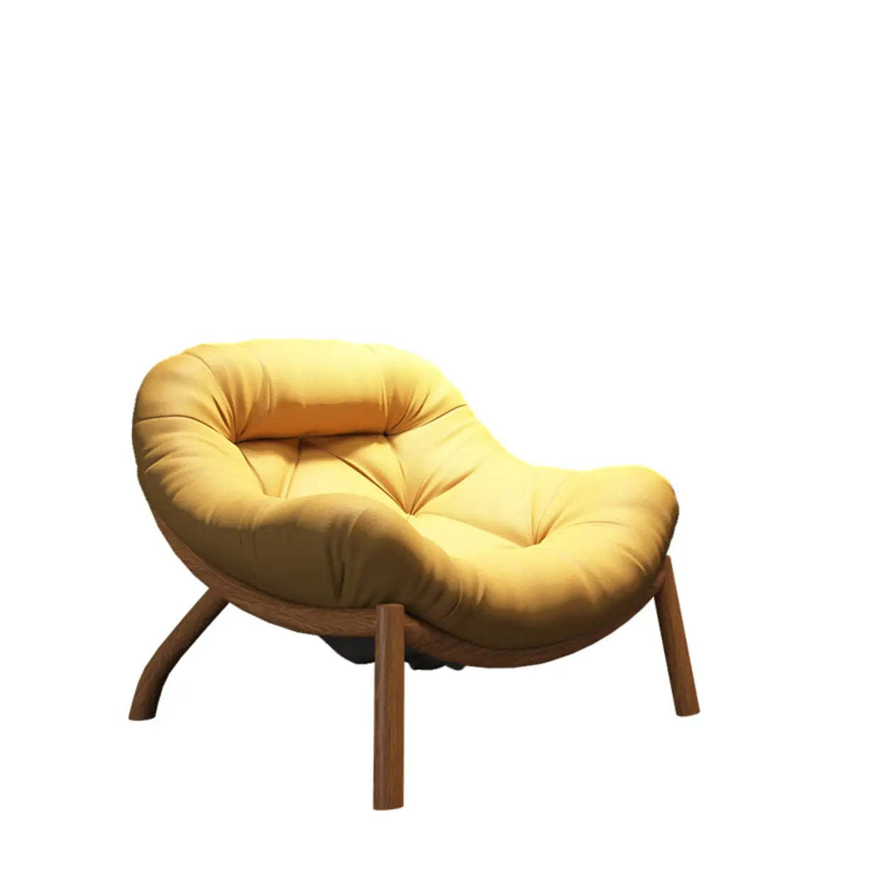 Modern Round Leather Tufted Back Lounge Chair — Black/ Multicolor / Leather / Brown Wood