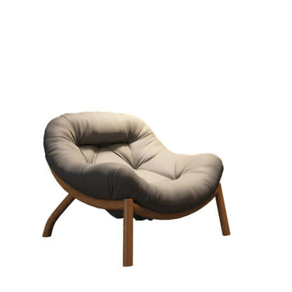 Modern Round Leather Tufted Back Lounge Chair — Gray/ Black / Leather / Black