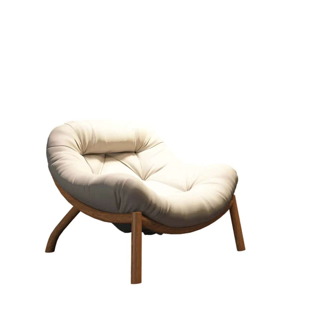 Modern Round Leather Tufted Back Lounge Chair — Gray/ Black / Leather / Brown Wood