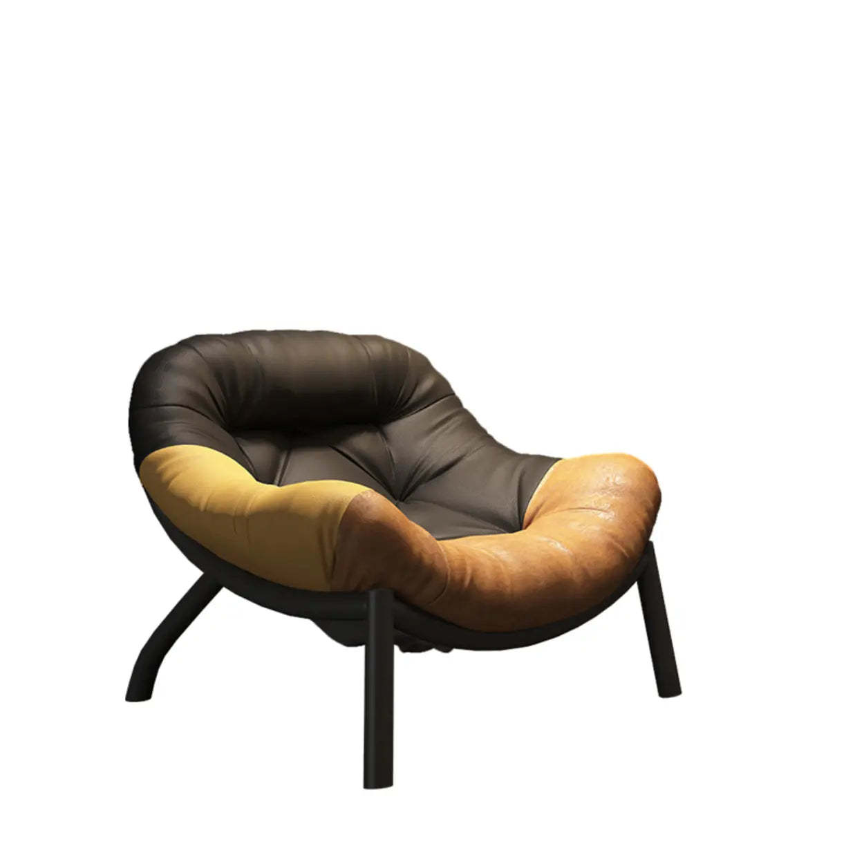 Modern Round Leather Tufted Back Lounge Chair — Light Gray / Leather / Black