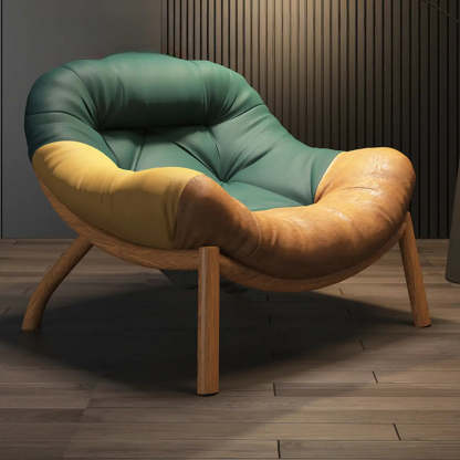 Modern Round Leather Tufted Back Lounge Chair — Black / Leather / Black