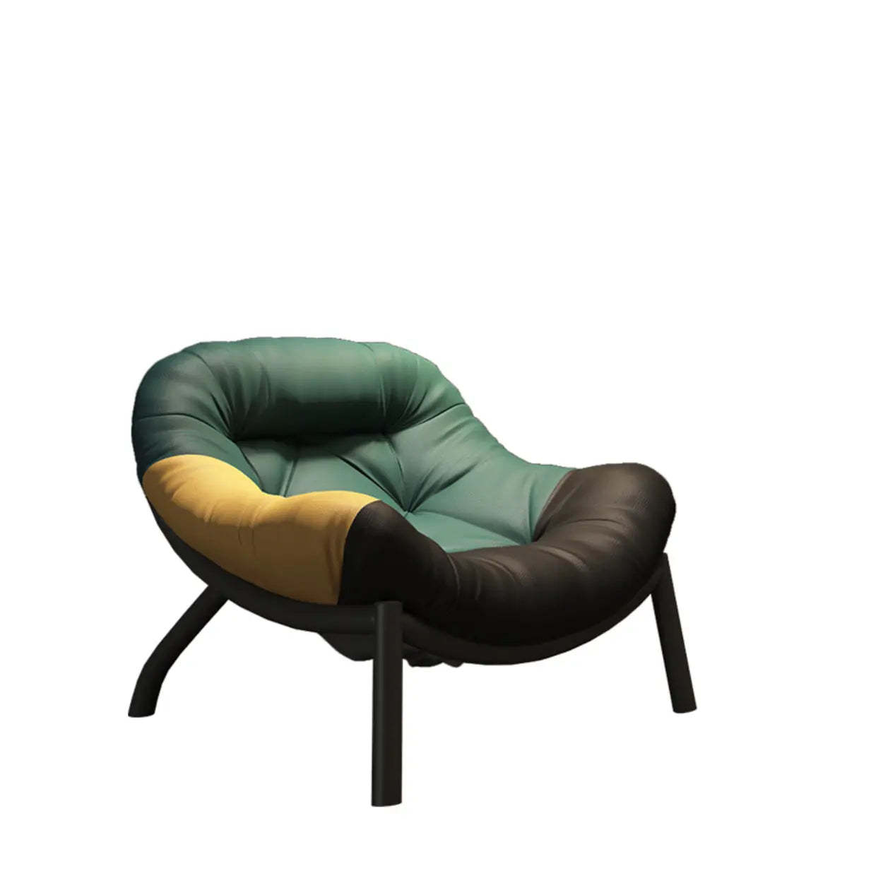 Modern Round Leather Tufted Back Lounge Chair — Light Gray / Leather / Brown Wood