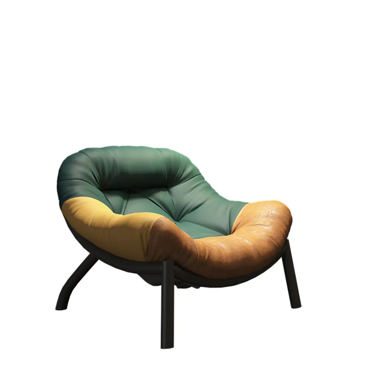 Modern Round Leather Tufted Back Lounge Chair — Gray/ Multi-Color / Leather / Black