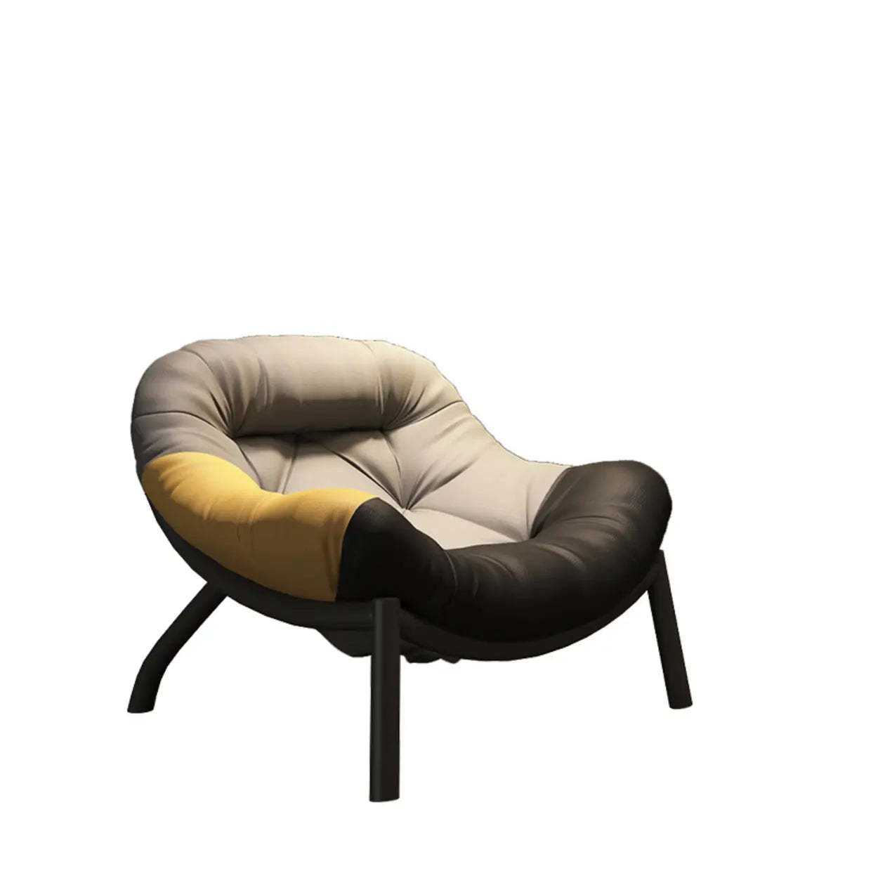 Modern Round Leather Tufted Back Lounge Chair — Gray/ Multi-Color / Leather / Brown Wood