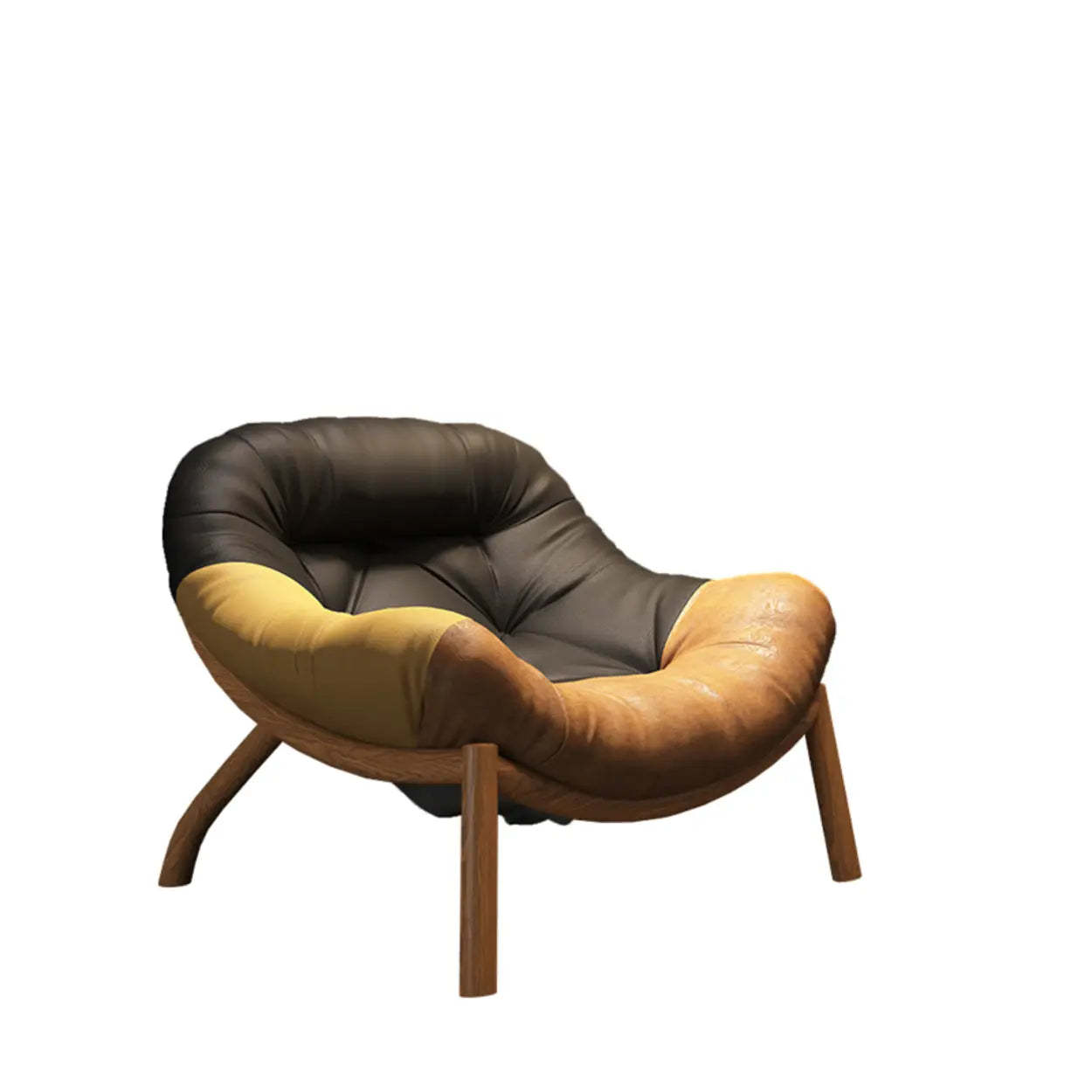 Modern round lounge gray leather accent chairs — Natural Wood / Black & Multicolor / Natural Wood