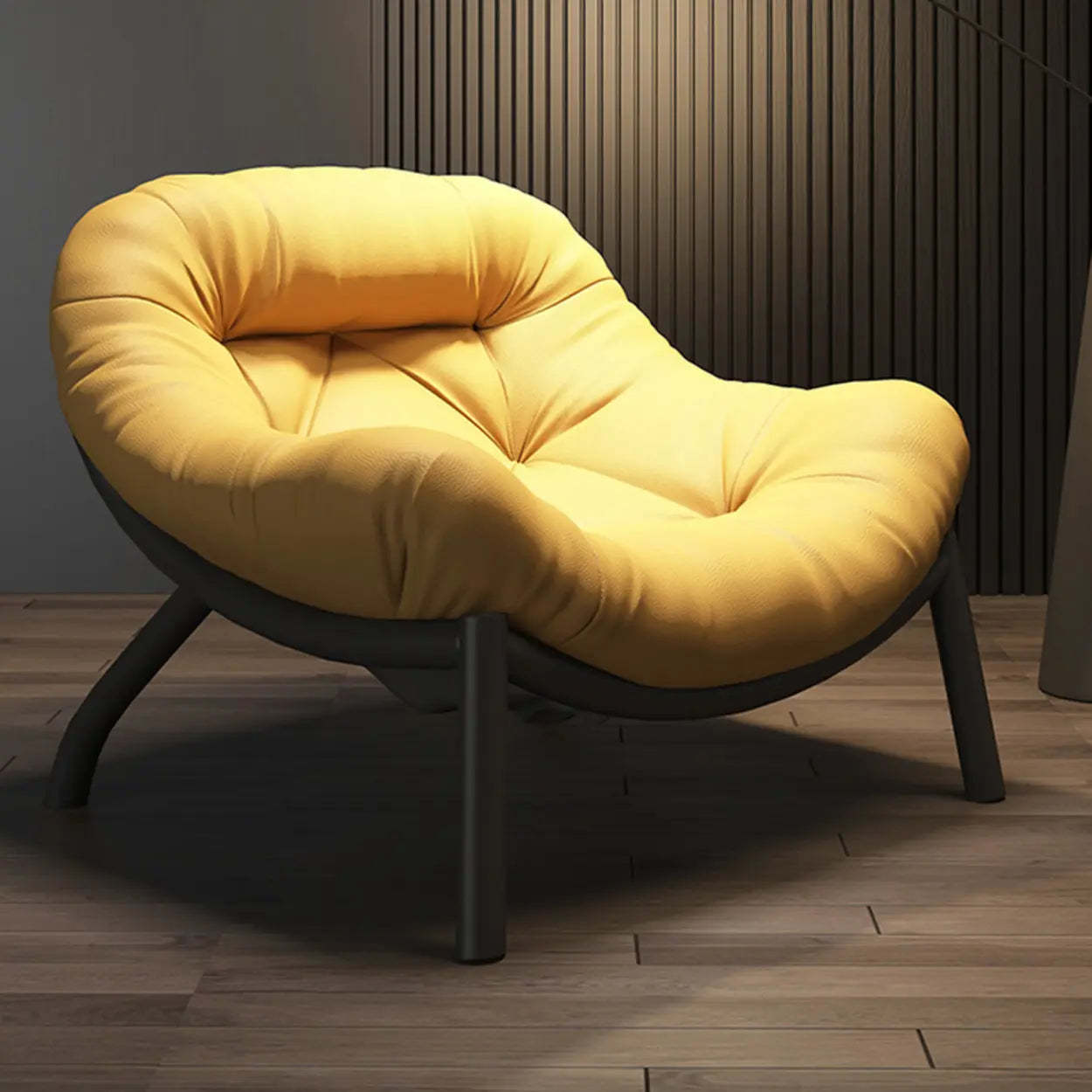 Modern Round Leather Tufted Back Lounge Chair — Green / Leather / Black
