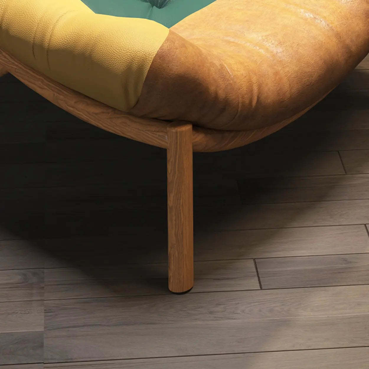 Modern Round Leather Tufted Back Lounge Chair — Green/ Black / Leather / Black