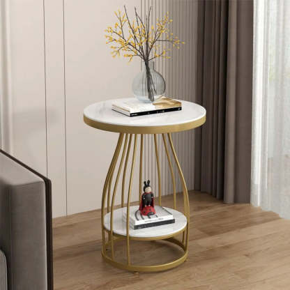 Modern Round Metal Side Table with Shelf