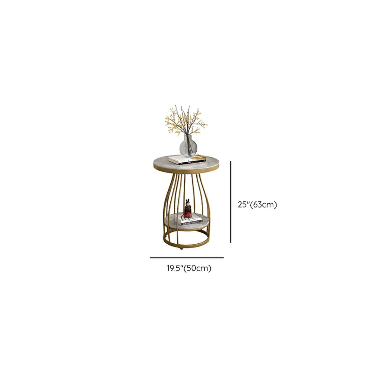Modern Round Metal Side Table with Shelf