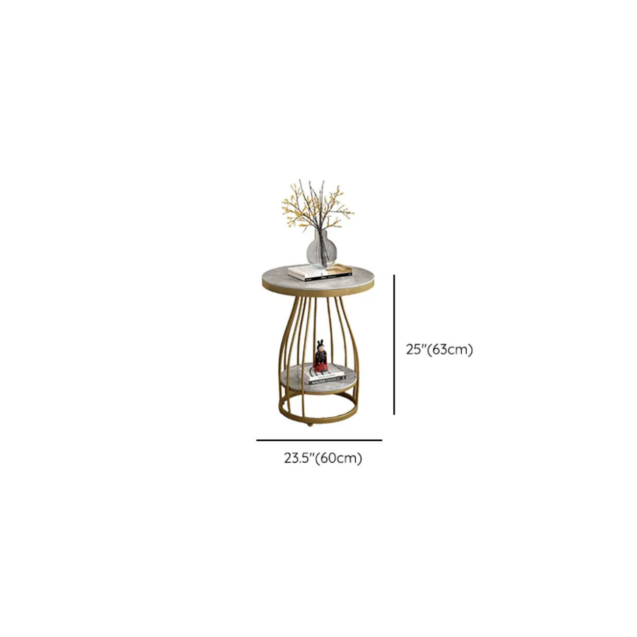 Modern Round Metal Side Table with Shelf