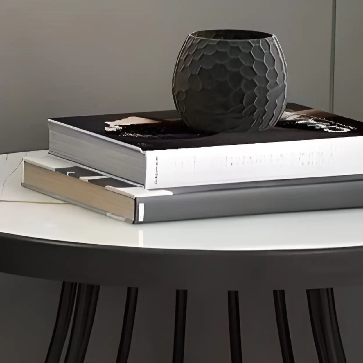 Modern Round Metal Side Table with Shelf