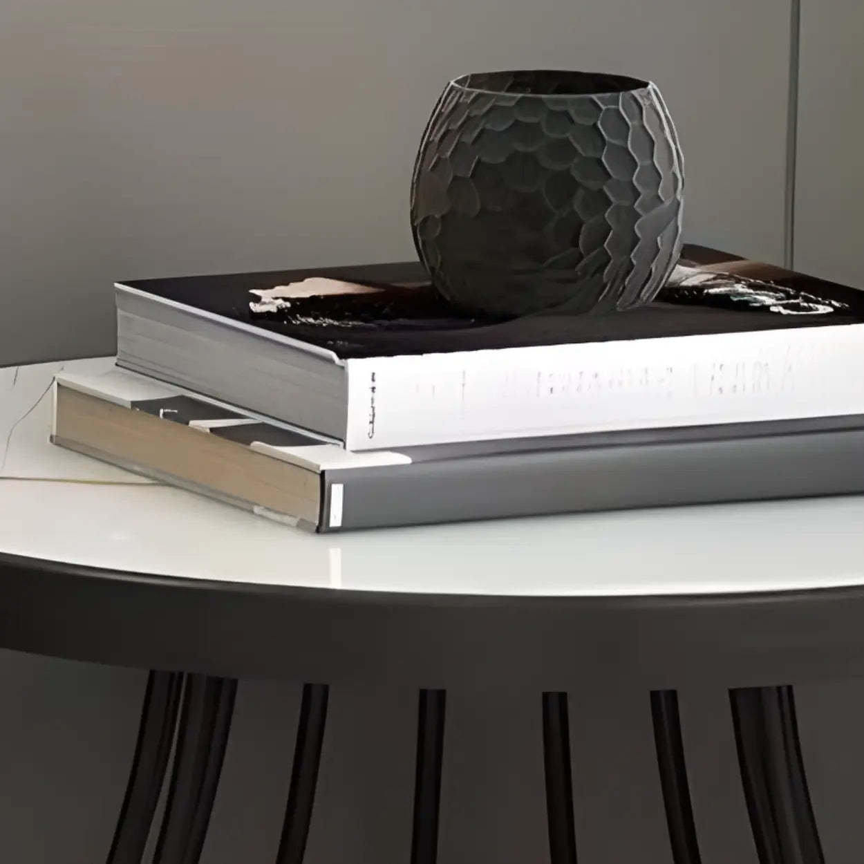 Modern Round Metal Side Table with Shelf