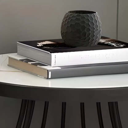 Modern Round Metal Side Table with Shelf