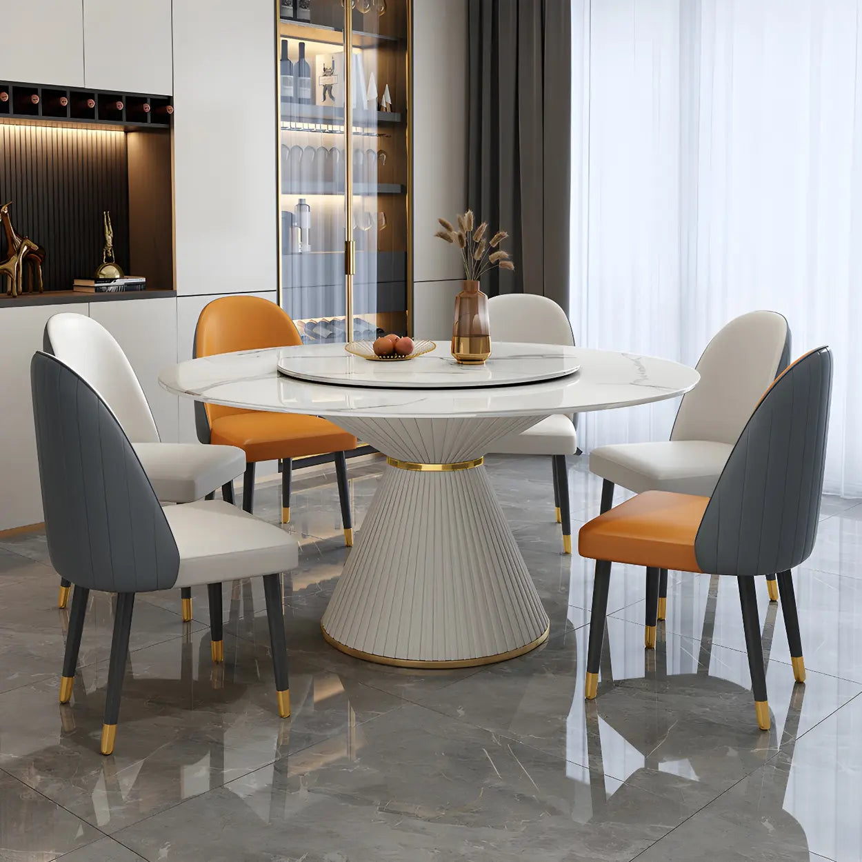 Modern Round White Marble Lazy Susan Dining Table — White / Table Only