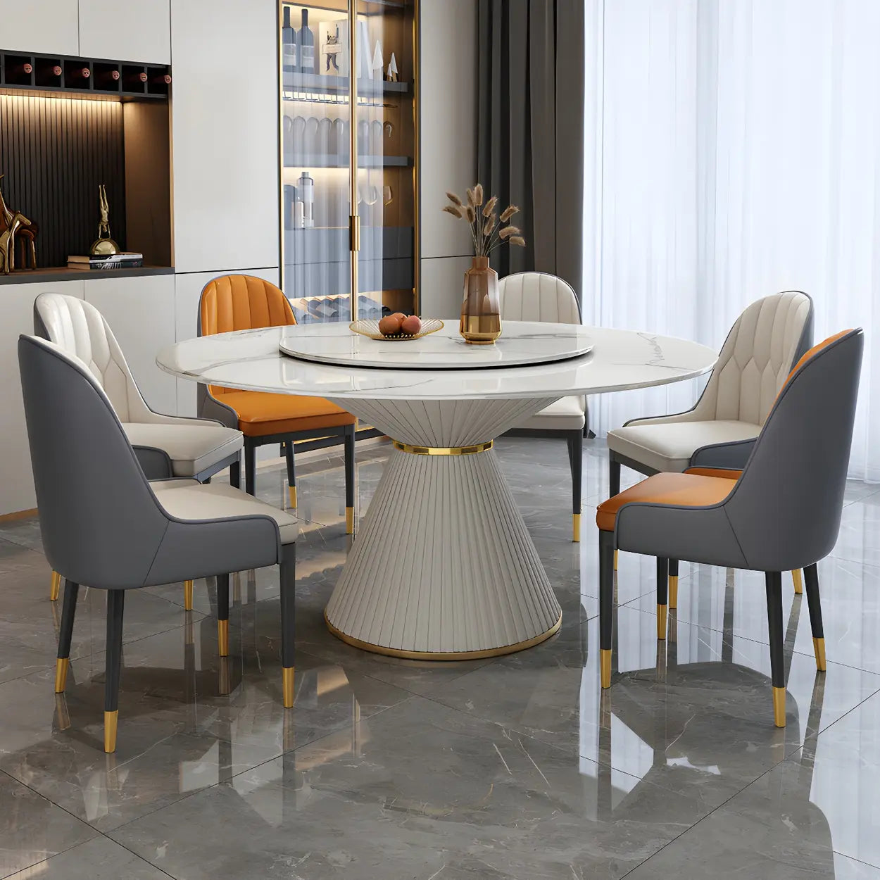 Modern Round White Marble Lazy Susan Dining Table — White / Table Only