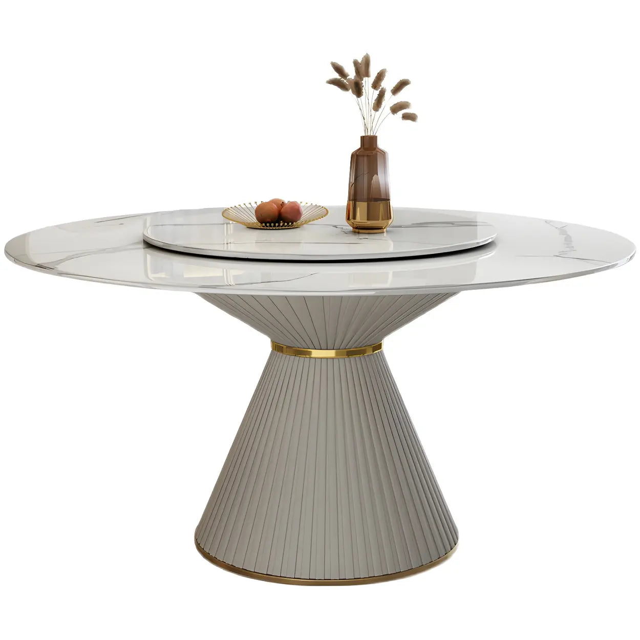 Modern Round White Marble Lazy Susan Dining Table — White / Table Only