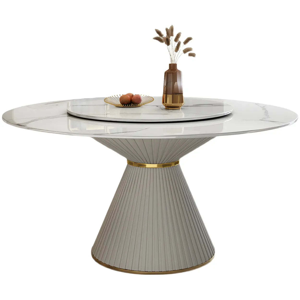 Modern Round White Marble Lazy Susan Dining Table — White / Table Only