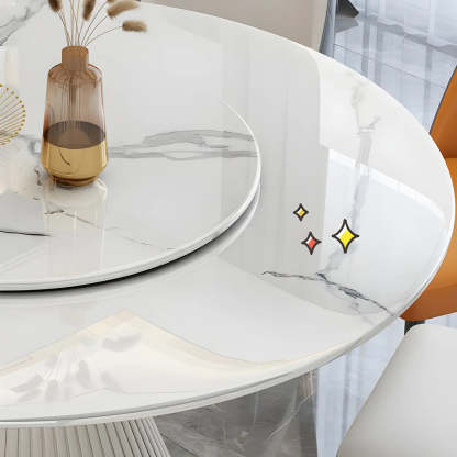 Modern Round White Marble Lazy Susan Dining Table — Pandora Gold / Table Only