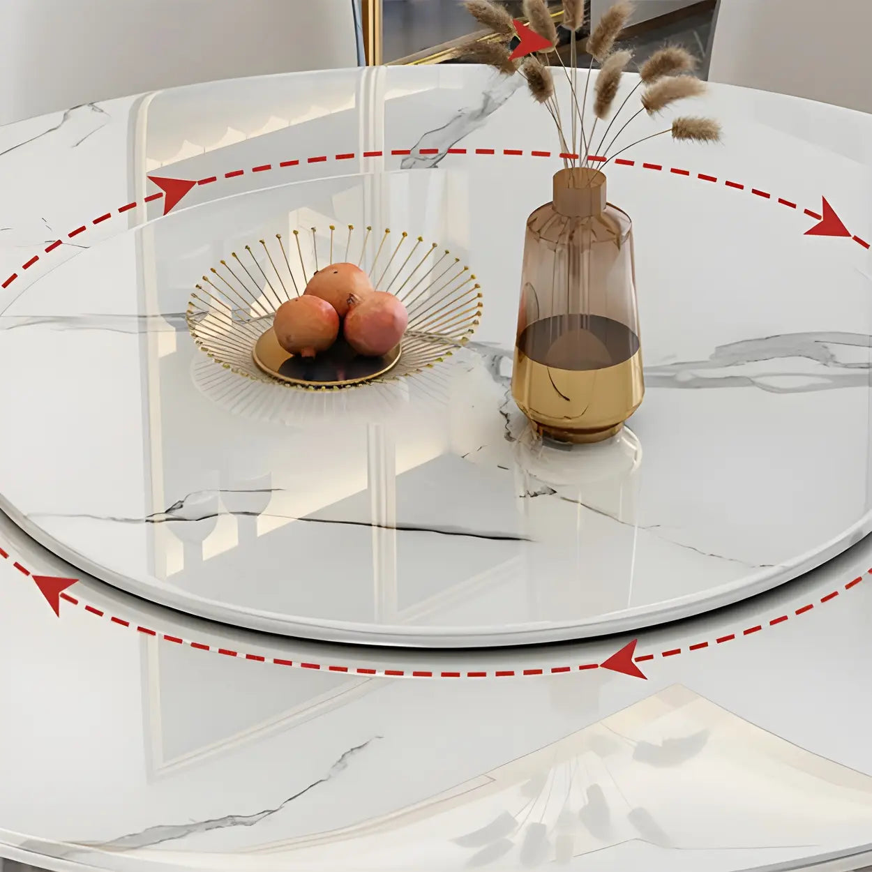 Modern Round White Marble Lazy Susan Dining Table — Pandora Gold / Table Only