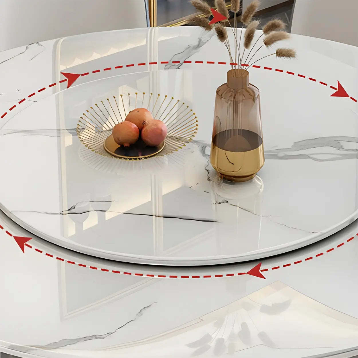 Modern Round White Marble Lazy Susan Dining Table — Pandora Gold / Table Only
