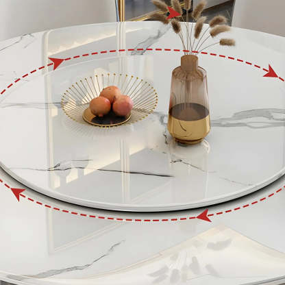 Modern Round White Marble Lazy Susan Dining Table — Pandora Gold / Table Only