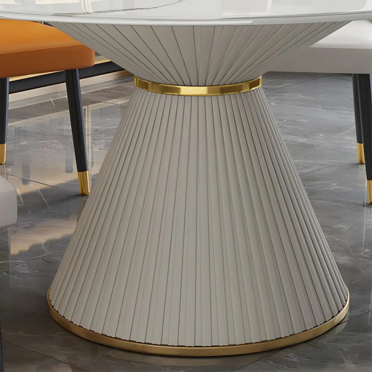 Modern Round White Marble Lazy Susan Dining Table — Pandora Gold / Table Only