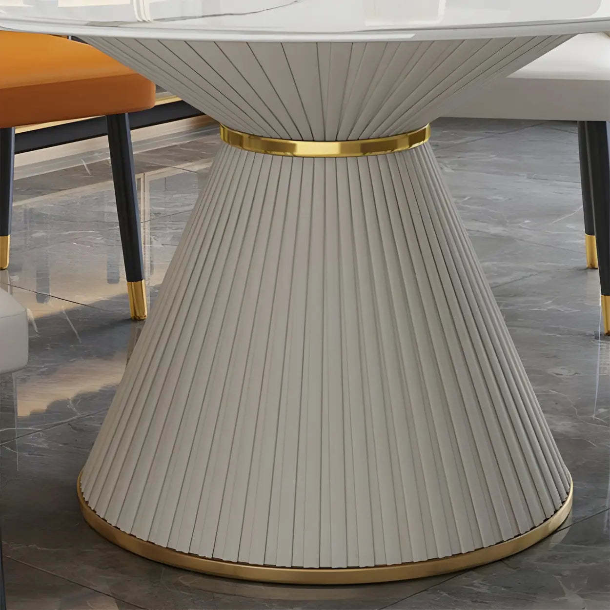 Modern Round White Marble Lazy Susan Dining Table — Pandora Gold / Table Only