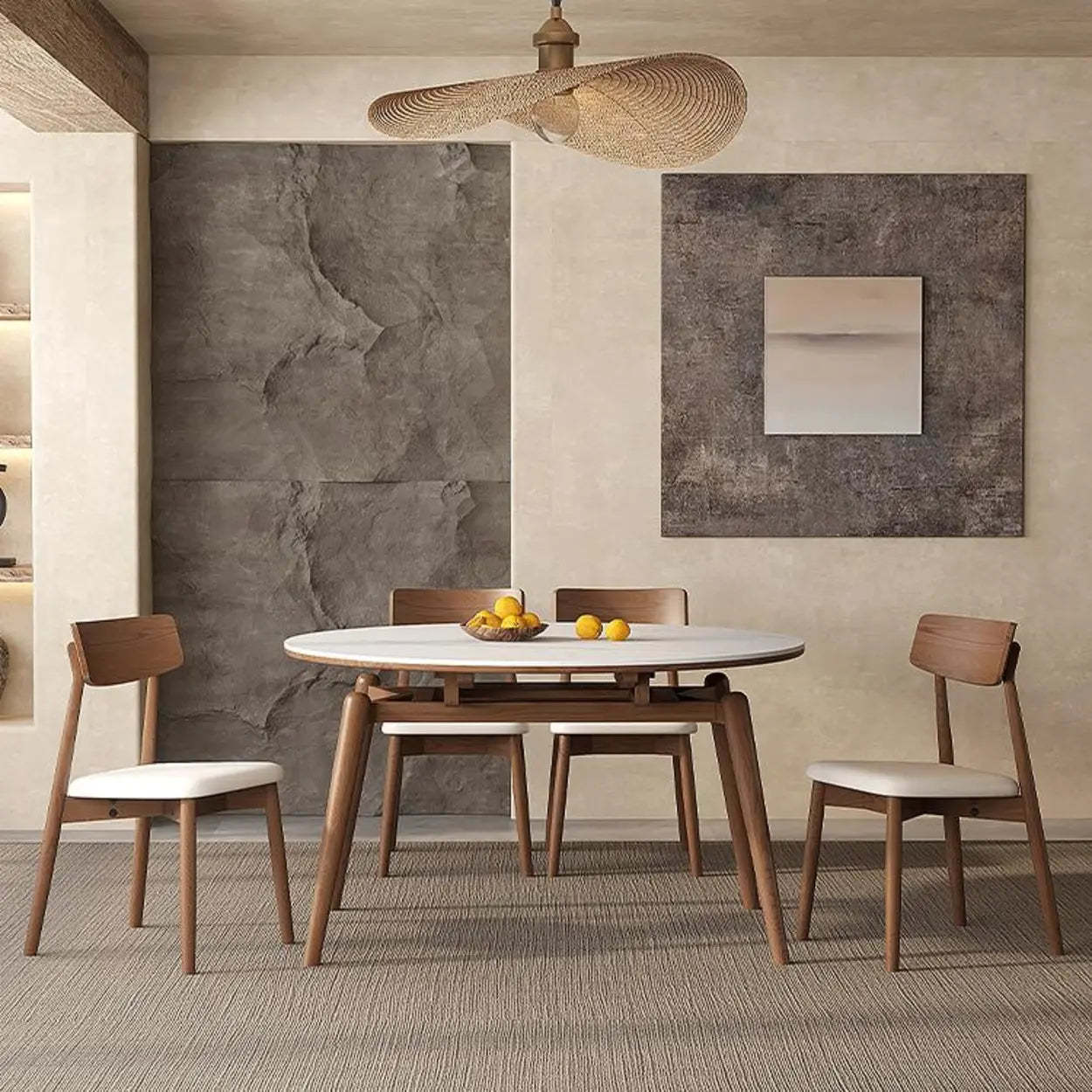Modern Round White Rubberwood Extendable Dining Table — Table Only