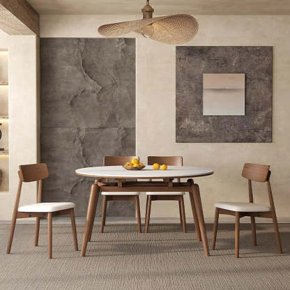 Modern Round White Rubberwood Extendable Dining Table — Table Only