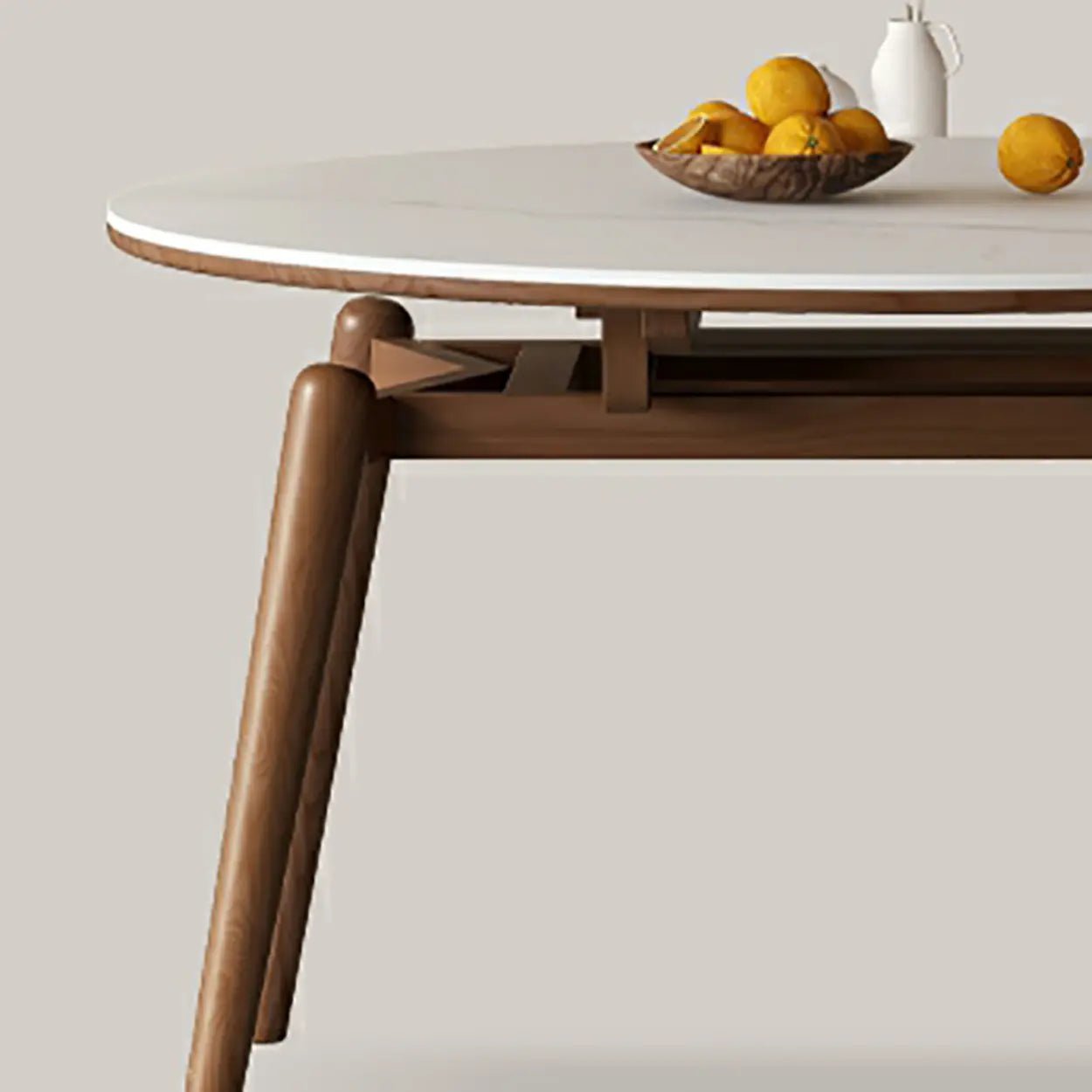 Modern Round White Rubberwood Extendable Dining Table