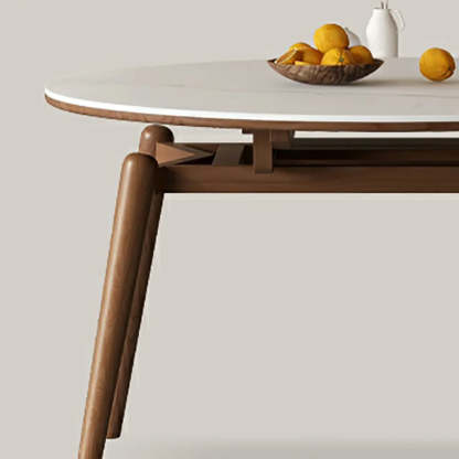 Modern Round White Rubberwood Extendable Dining Table