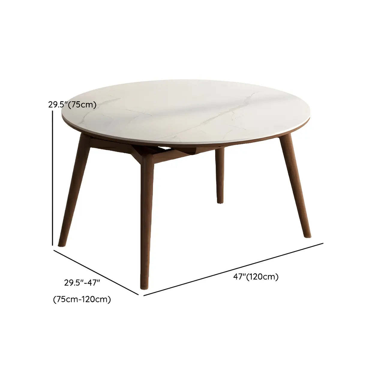 Modern Round White Rubberwood Extendable Dining Table