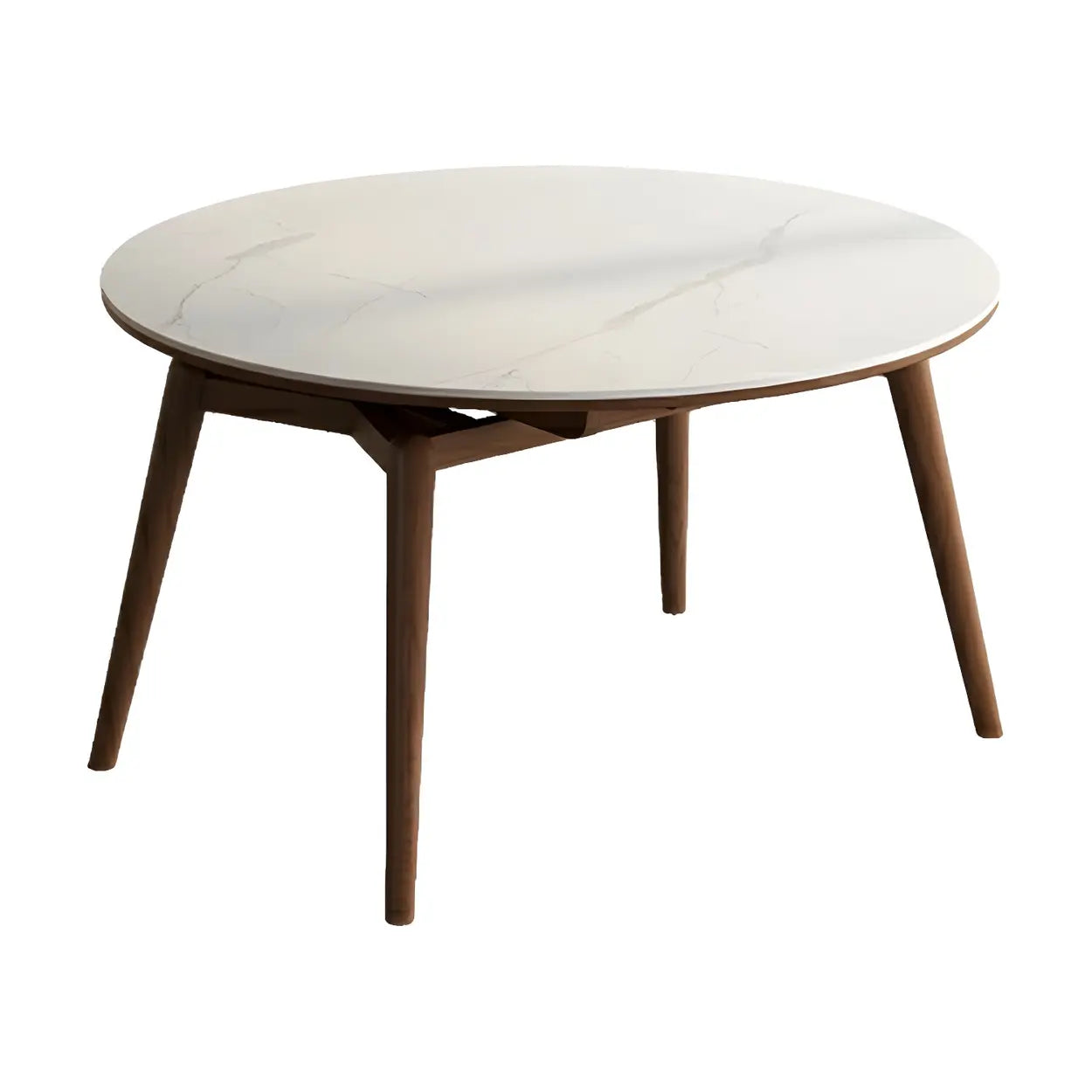 Modern Round White Rubberwood Extendable Dining Table — Table Only