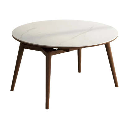 Modern Round White Rubberwood Extendable Dining Table — Table Only