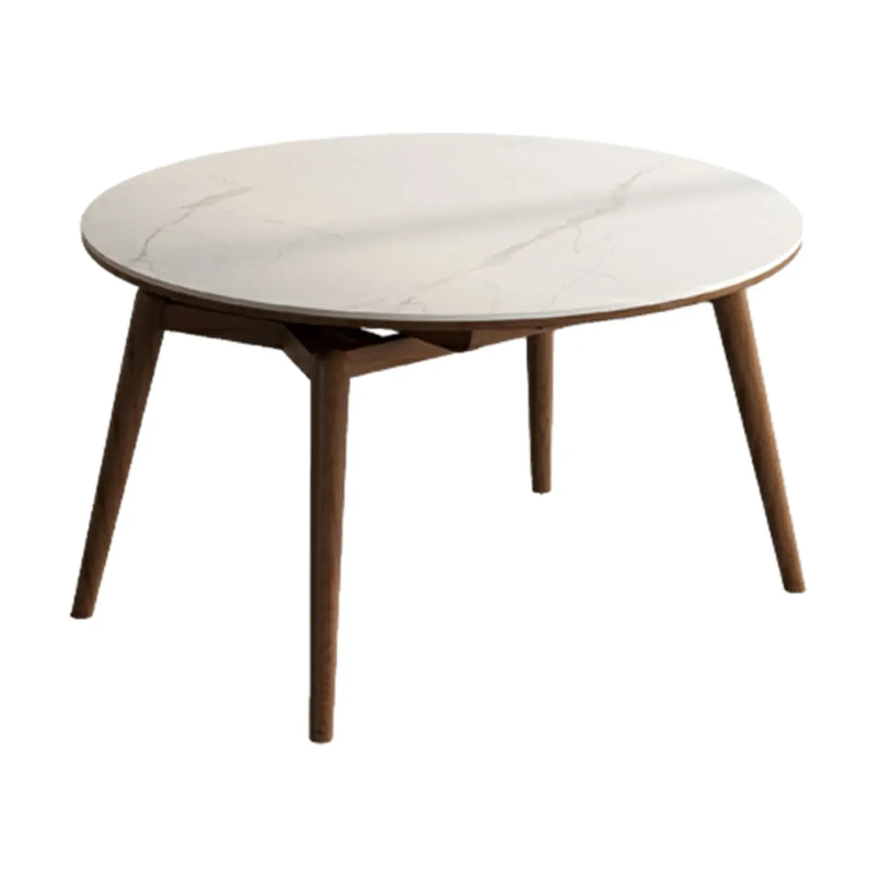 Modern Round White Rubberwood Extendable Dining Table