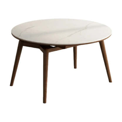 Modern Round White Rubberwood Extendable Dining Table