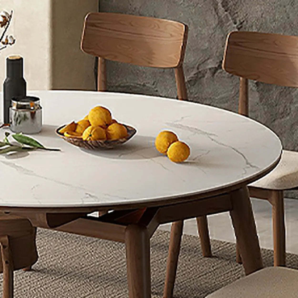 Modern Round White Rubberwood Extendable Dining Table