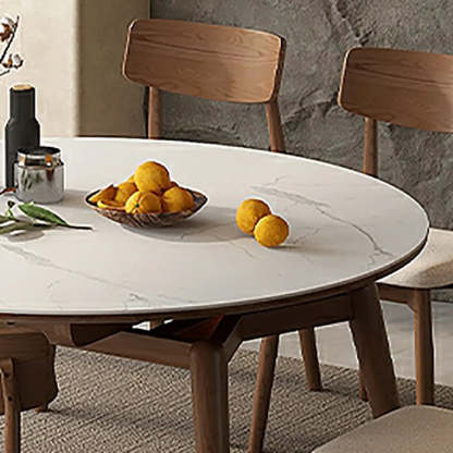 Modern Round White Rubberwood Extendable Dining Table