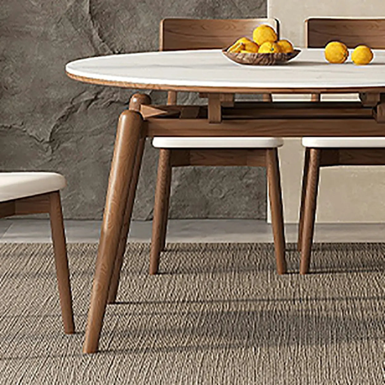 Modern Round White Rubberwood Extendable Dining Table
