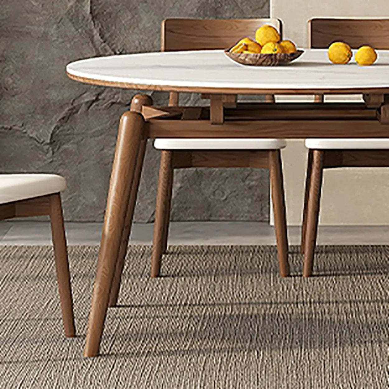 Modern Round White Rubberwood Extendable Dining Table