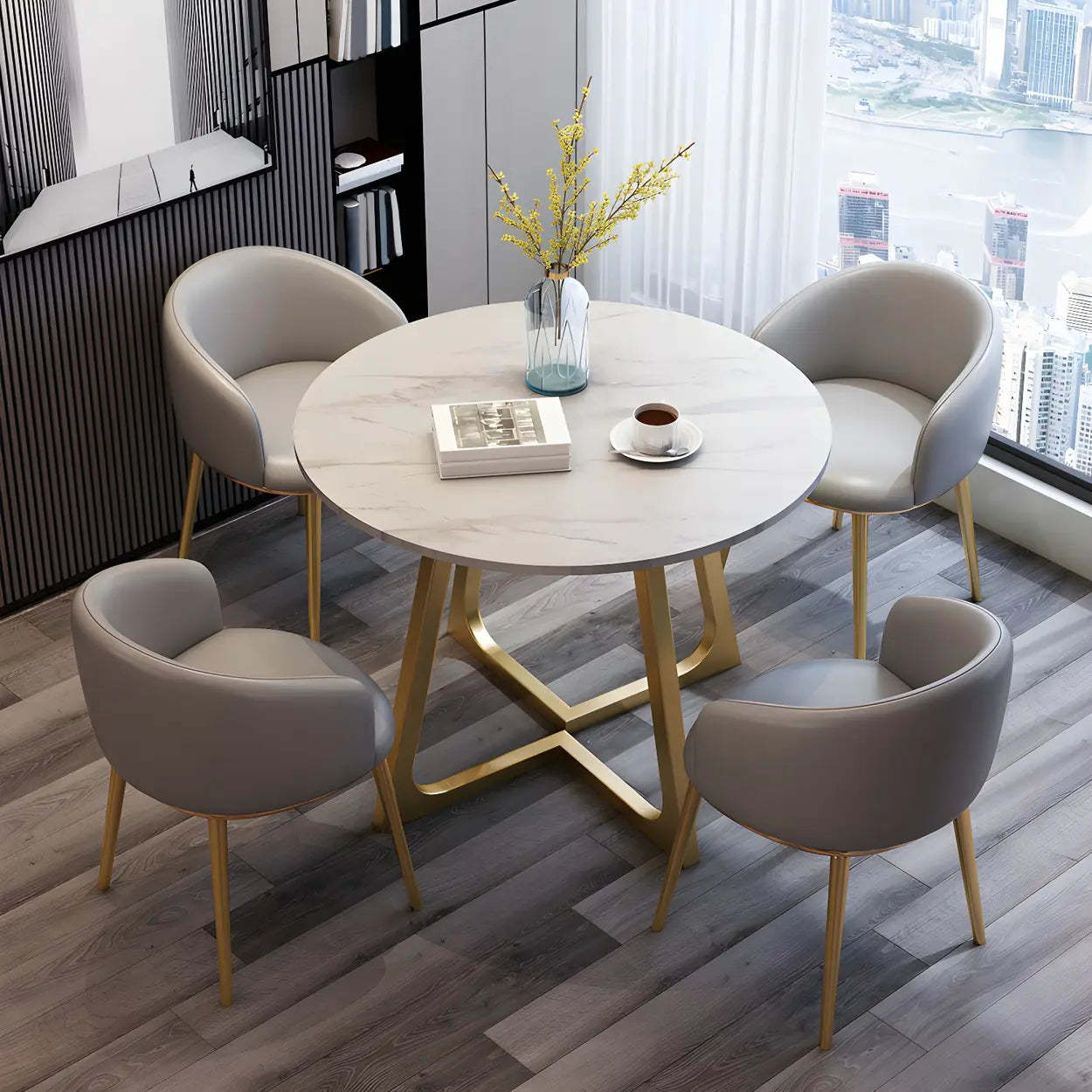 Modern Round Stone Dining Table — Table Only